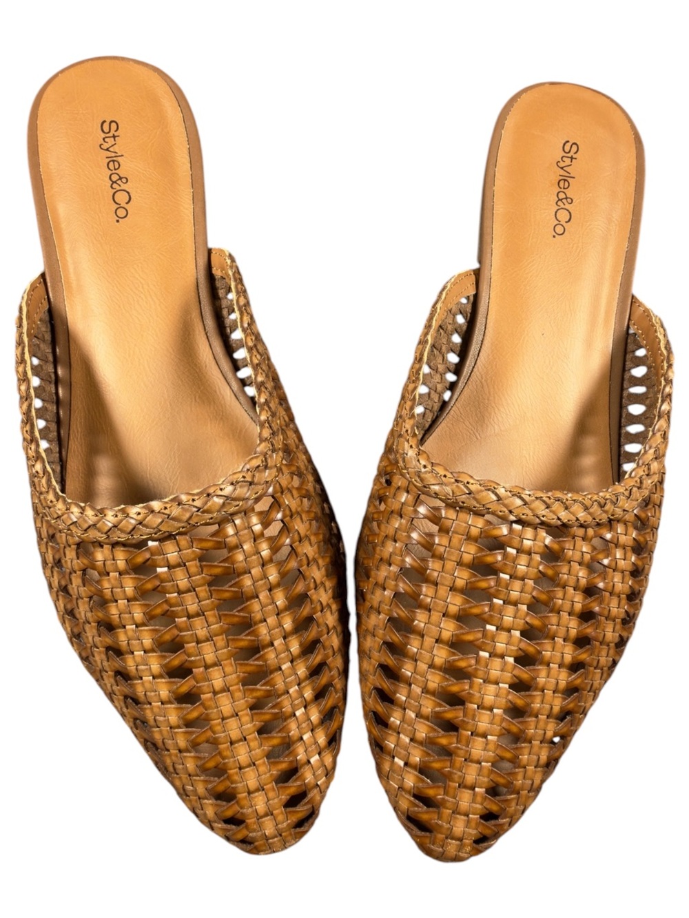 NWT Style & Co Woven Mule Flats Pointed Toe Slip-On Cognac Tan Size 9.5 - Picture 8 of 9